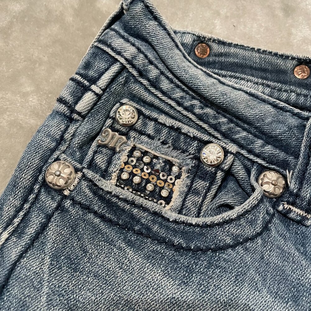 Miss Me Boot Cut Jeans with Embellished Back Pockets - Light Blue Denim - Picture 8 of 14
